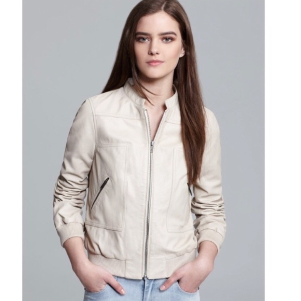 Joie Danica B Neutral Leather Spring Bomber Jacket